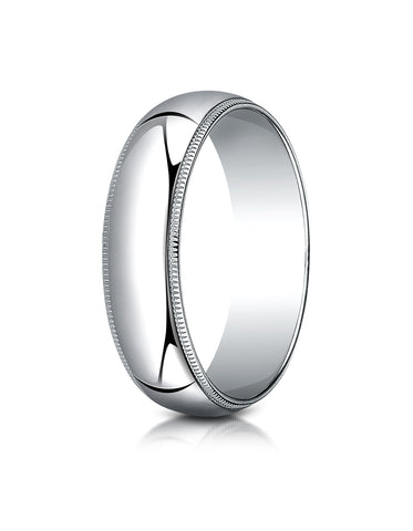 Benchmark 10K White Gold 6mm Slightly Domed Traditional Oval Wedding Band Ring with Milgrain