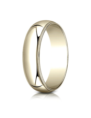 Benchmark 10K Yellow Gold 6mm Slightly Domed Traditional Oval Wedding Band Ring with Milgrain