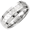 14k White Gold 7.5mm Fancy Carved Comfort-Fit Wedding Band for Men, Size 10.5