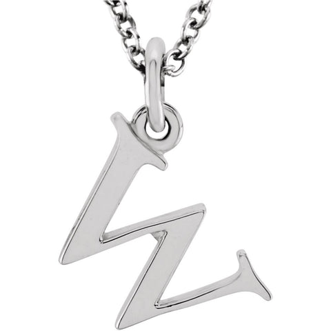 14k White Gold "w" Lowercase Initial 16" Necklace