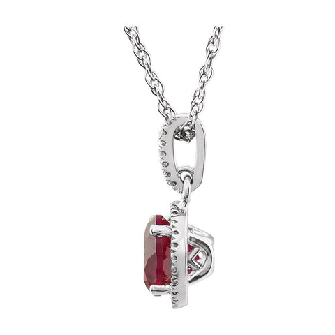 14k White Gold Created Ruby & 1/10 CTW Diamond 18" Necklace