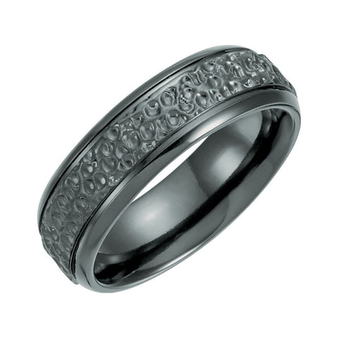 Black Titanium 7.5mm Grooved Hammered Band, Size 11.5