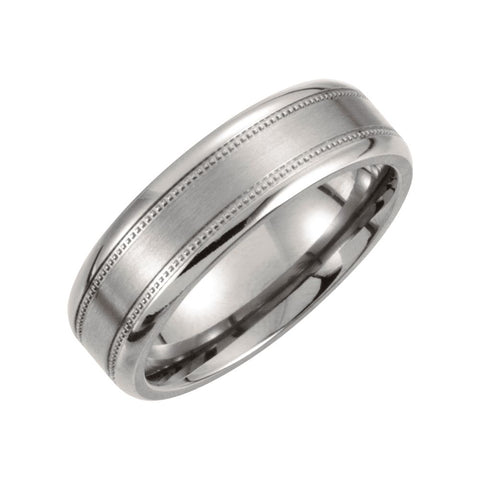 Titanium 7mm Satin Finish Center & Polished Milgrain Band Size 8