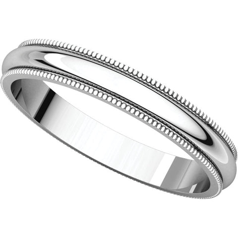 10k White Gold 3mm Milgrain Band, Size 8