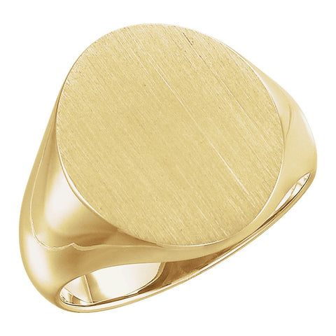 10k Yellow Gold 18x16mm Men's Signet Ring with Brush Finish, Size 10