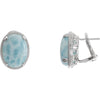 Pair of 16.00 X 12.00 mm Genuine Larimar Earrings in Sterling Silver