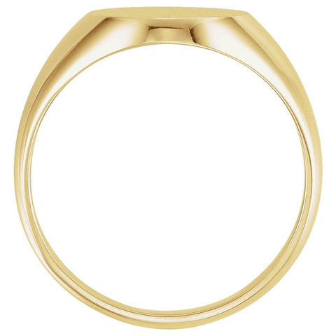 14k Yellow Gold 14x12mm Men's Signet Ring with Brush Finish, Size 10