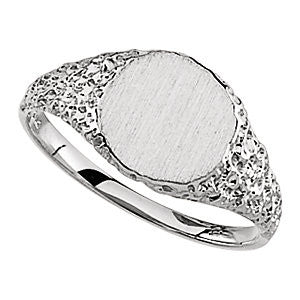 14k White Gold Signet Ring, Size 6