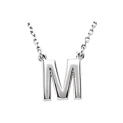 14k White Gold Letter "M" Block Initial 16" Necklace