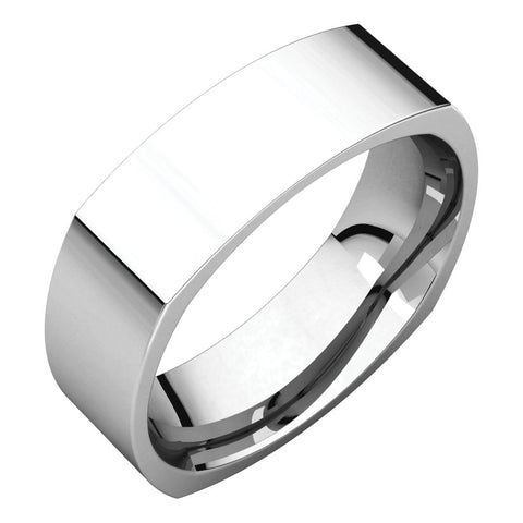 14k White Gold 6mm Square Comfort Fit Band, Size 10