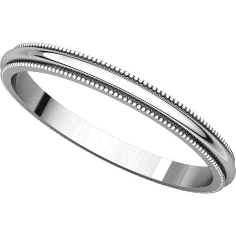 10k White Gold 2mm Milgrain Band, Size 5