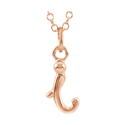 14k Rose Gold Letter "I" Lowercase Script Initial Necklace