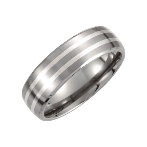 Titanium & Sterling Silver Inlay 7mm Satin Finish Band Size 11.5