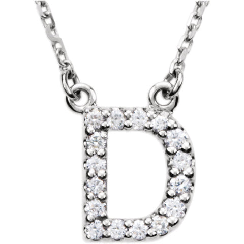 14k White Gold Letter "D" 1/6 CTW Diamond 16" Necklace