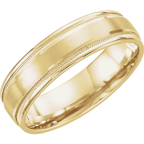 14k Yellow Gold 6mm Flat Edge Comfort Fit Milgrain Satin Finish Band Size 10