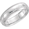 14k White Gold 6mm Half Round Comfort-Fit Milgrain Hammer Finish Wedding Band for Men, Size 10