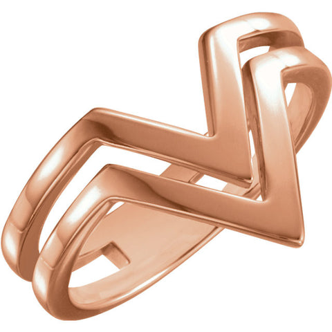 14k Rose Gold Double Row "V" Ring, Size 7