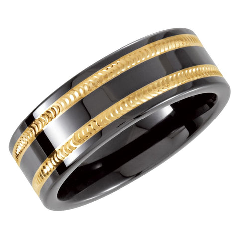 Ceramic Couture® Flat Swiss Cut Band with 14k Yellow Gold Inlay , Size 8.5