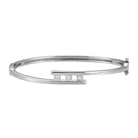 14k White Gold Diamond 3-Stone Bangle Bracelet