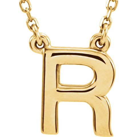 14k Yellow Gold Letter "R" Block Initial 16" Necklace