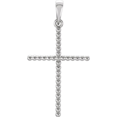 14k White Gold 32.65x17.25mm Beaded Cross Pendant