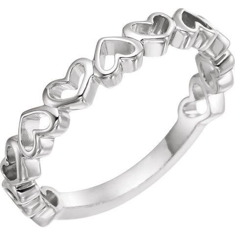 14k White Gold Heart Ring, Size 7