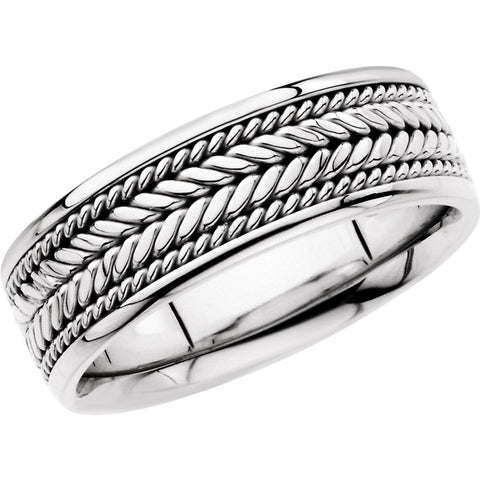 14k White Gold 8mm Comfort-Fit Hand Woven Band Size 9