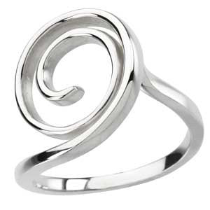 14k White Gold Scroll Fashion Ring, Size 7