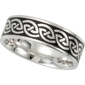 14k White Gold 7mm Comfort-Fit Enamel Band Size 7