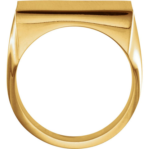 14k Yellow Gold 20mm Men's Solid Signet Ring with Brush Finish, Size 10