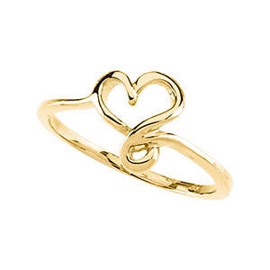 14k Yellow Gold Freeform Heart Ring, Size 6