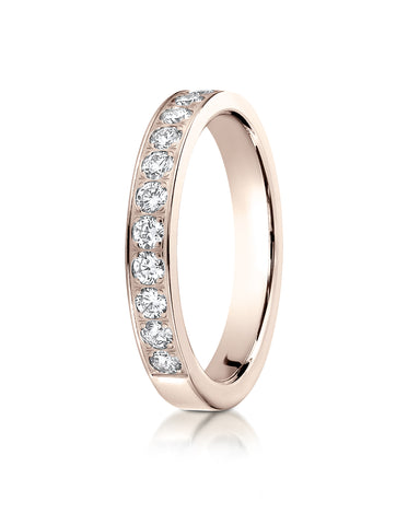 Benchmark 14K Rose Gold 3mm High Polish Pave-set 12-Stone Diamond Wedding Band Ring (0.48 ct.)