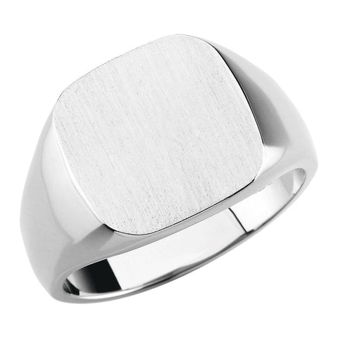 Sterling Silver 14mm Men's Signet Ring with Brush Top Finish, Size 11