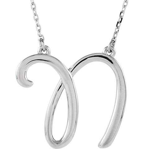 Sterling Silver "N" Script Initial 16" Necklace