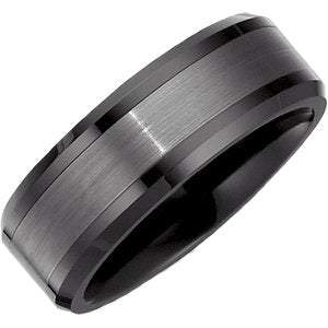 Ceramic & Tungsten 8mm Beveled Band , Size 10