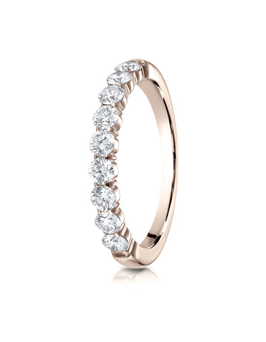 Benchmark 14K Rose Gold 3mm High Polish Shared Prong 9-Stone Diamond Wedding Band Ring (0.72 ct.)