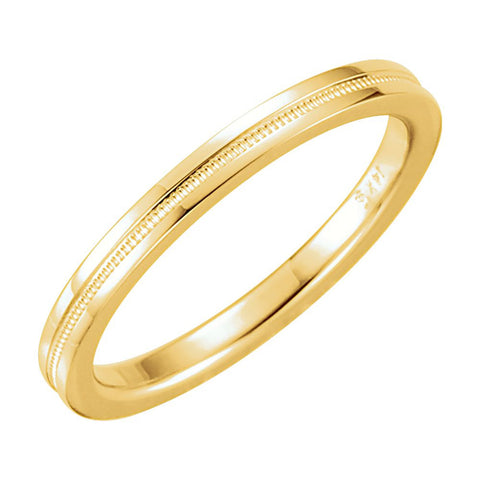 14k Yellow Gold 2mm Flat Comfort Fit Milgrain Band Size 7