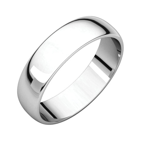 10k White Gold 5mm Half Round Light Band, Size 6