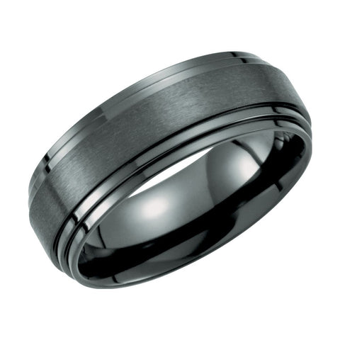 Black Titanium 8mm Double Ridged Band Size 12.5