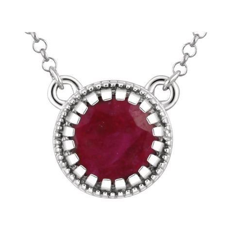 14k White Gold Ruby "July" 18" Birthstone Necklace