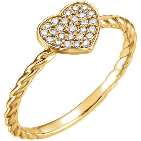 14k Yellow Gold 1/8 CTW Diamond Heart Rope Ring, Size 7