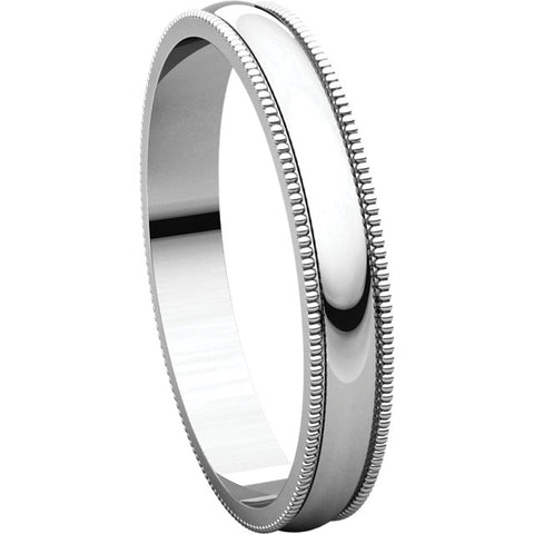 10k White Gold 3mm Light Milgrain Band, Size 7