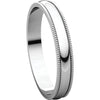 10k White Gold 3mm Light Milgrain Band, Size 4