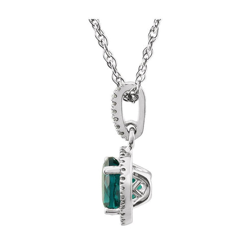 14k White Gold Created Emerald & 1/10 CTW Diamond 18" Necklace