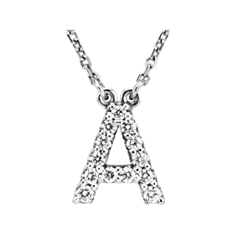 14k White Gold Letter "A" 1/8 CTW Diamond 16" Necklace