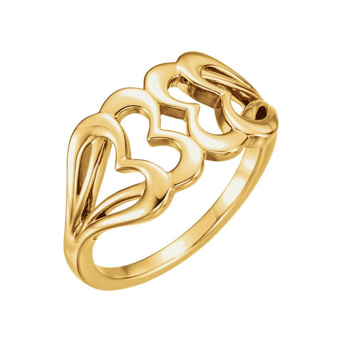 14k Yellow Gold Heart Ring, Size 7