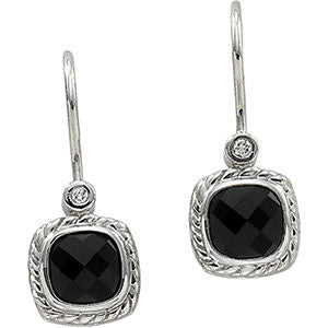 14k White Gold Onyx & Diamond Earrings