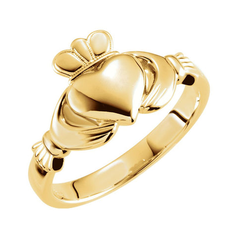 14k Yellow Gold 8.5mm Claddagh Ring Size 11