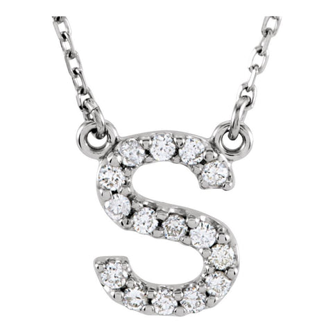 14k White Gold Letter "S" 1/6 CTW Diamond 16" Necklace