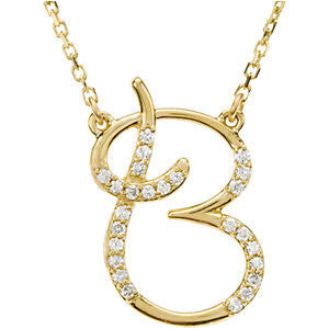 14k Yellow Gold Letter "B" 1/8 CTW Diamond Initial 17" Necklace